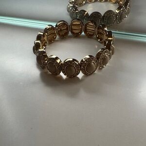 Gold-Tone Cream Enamel and Crystal Stretch Bracelet